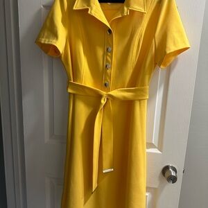 Tommy Hilfiger Yellow Midi Dress with Belt